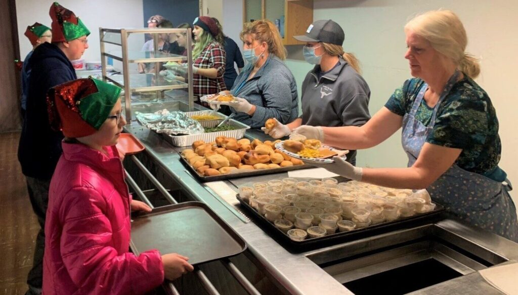 serving holiday dinner